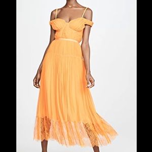 Self Portrait Orange Off-the-shoulder Pleated Chiffon Dress - NWT - Size 6